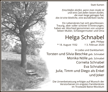 Traueranzeige von Helga Schnabel von MZV