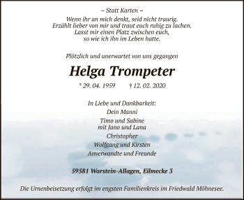 Traueranzeige von Helga Trompeter von MZV