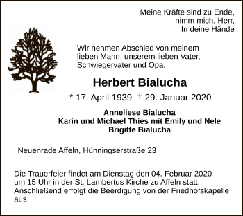 Traueranzeige von Herbert Bialucha von MZV