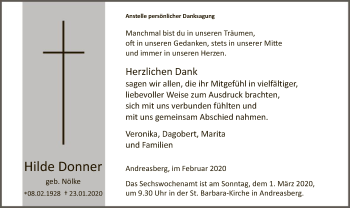 Traueranzeige von Hilde Doner von MZV