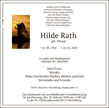 Traueranzeige von Hilde Rath von MZV