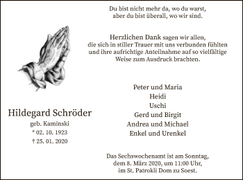 Traueranzeige von Hildegard Schröder von MZV