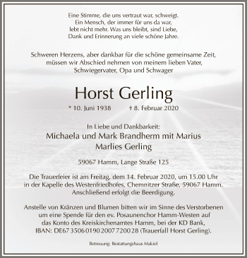 Traueranzeige von Horst Gerling von MZV