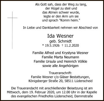 Traueranzeige von Ida Wesner von MZV