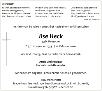 Traueranzeige von Ilse Heck von MZV