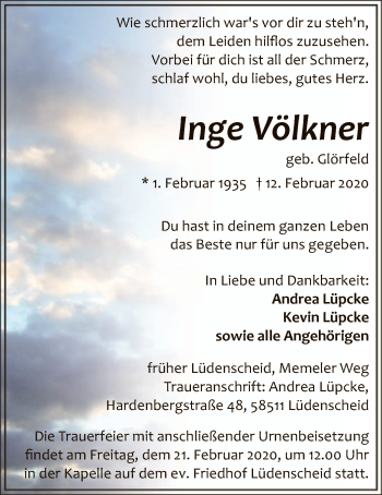 Traueranzeige von Inge Völkner von MZV