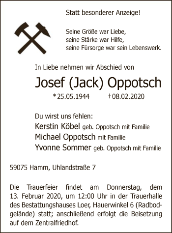 Traueranzeige von Josef Oppotsch von MZV