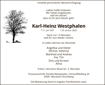 Traueranzeige von Karl-Heinz Westphalen von MZV