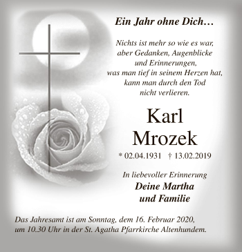 Traueranzeige von Karl Mrozek von MZV