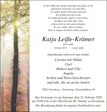 Traueranzeige von Katja Leffle-Krämer von MZV