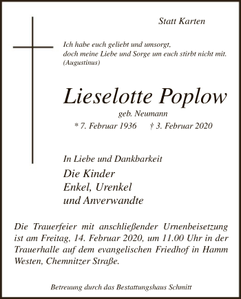 Traueranzeige von Lieselotte Poplow von MZV