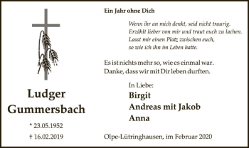 Traueranzeige von Ludger Gummersbach von MZV