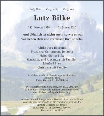 Traueranzeige von Lutz Bilke von MZV