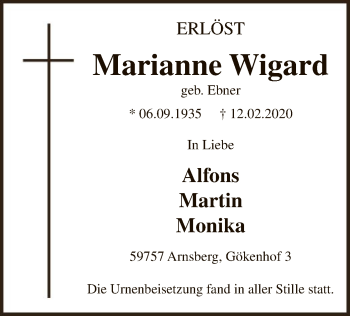 Traueranzeige von Marianne Wigard von MZV