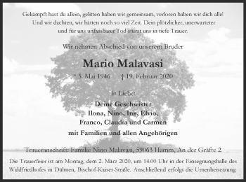 Traueranzeige von Mario Malavasi von MZV