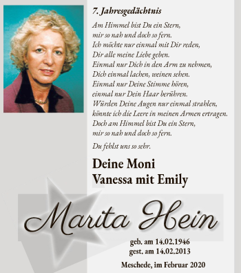Traueranzeige von Marita Hein von MZV