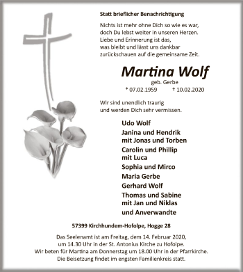 Traueranzeige von Martina Wolf von MZV