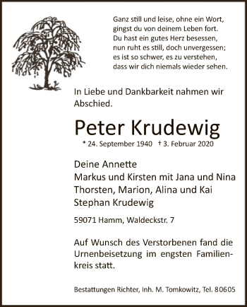 Traueranzeige von Peter Krudewig von MZV