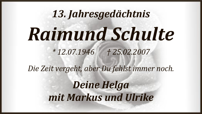  Traueranzeige für Raimund Schulte vom 26.02.2020 aus MZV