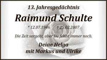 Traueranzeige von Raimund Schulte von MZV
