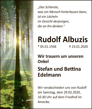Traueranzeige von Rudolf Albuzis von MZV