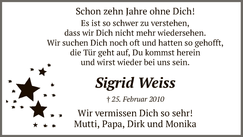  Traueranzeige für Sigrid Weiss vom 25.02.2020 aus MZV
