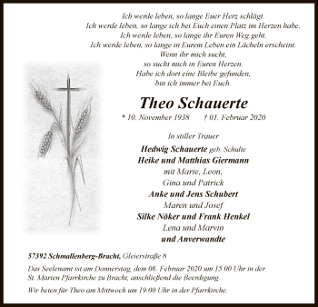 Traueranzeige von Theo Schauerte von MZV