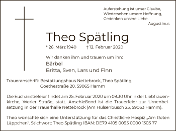 Traueranzeige von Theo Spätling von MZV