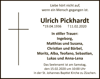 Traueranzeige von Ulrich Pickhardt von MZV