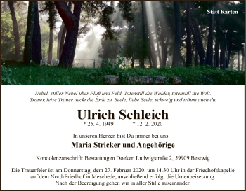 Traueranzeige von Ulrich Schleich von MZV