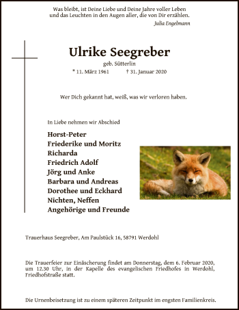 Traueranzeige von Ulrike Seegreber von MZV