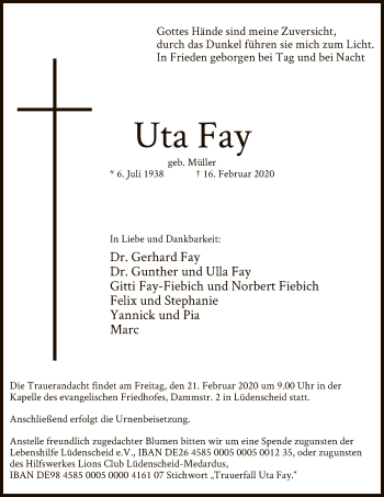 Traueranzeige von Uta Fay von MZV