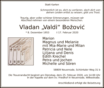 Traueranzeige von Vladan  Bozovic von MZV