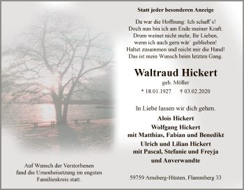 Traueranzeige von Waltraud Hickert von MZV