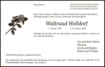 Traueranzeige von Waltraud Holldorf von MZV