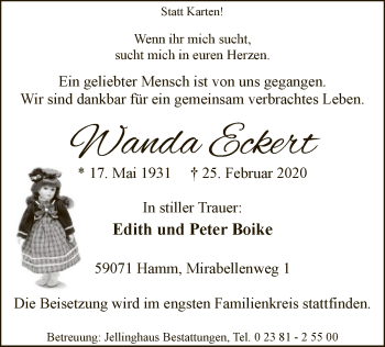 Traueranzeige von Wanda Eckert von MZV