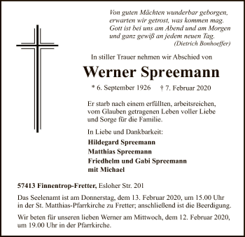 Traueranzeige von Werner Spreemann von MZV