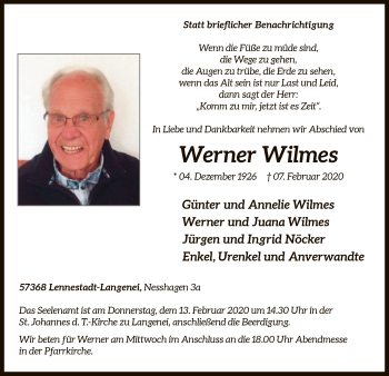 Traueranzeige von Werner Wilmes von MZV