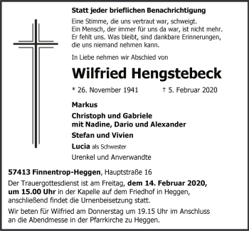 Traueranzeige von Wilfried Hengstebeck von MZV