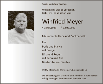 Traueranzeige von Winfried Meyer von MZV