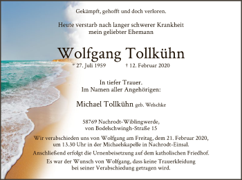Traueranzeige von Wolfgang Tollkühn von MZV