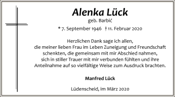 Traueranzeige von Alenka Lück von MZV