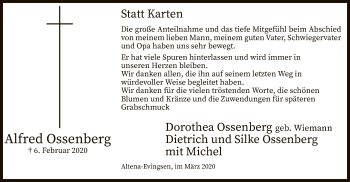 Traueranzeige von Alfred Ossenberg von MZV