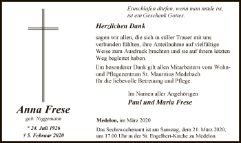 Traueranzeige von Anna Frese von MZV