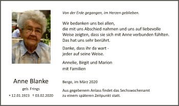 Traueranzeige von Anne Blanke von MZV