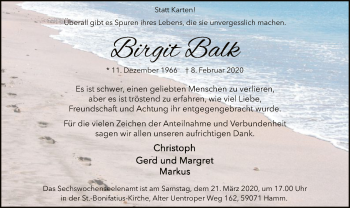 Traueranzeige von Birgit Balk von MZV