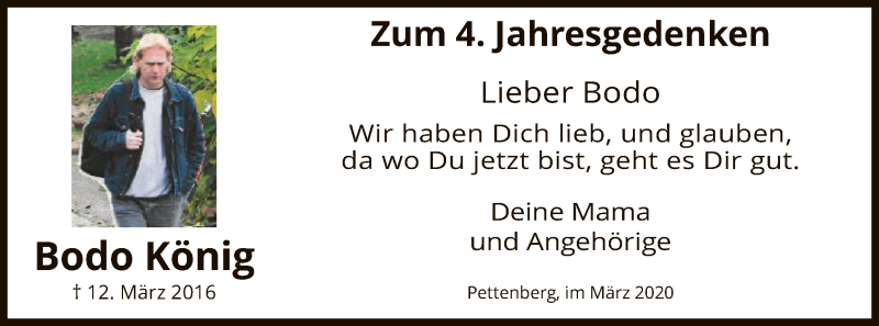  Traueranzeige für Bodo König vom 12.03.2020 aus MZV
