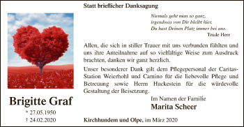 Traueranzeige von Brigitte Graf von MZV