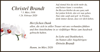 Traueranzeige von Christel Brandt von MZV
