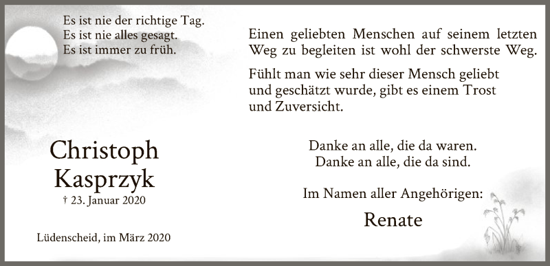  Traueranzeige für Christoph Kasprzyk vom 07.03.2020 aus MZV